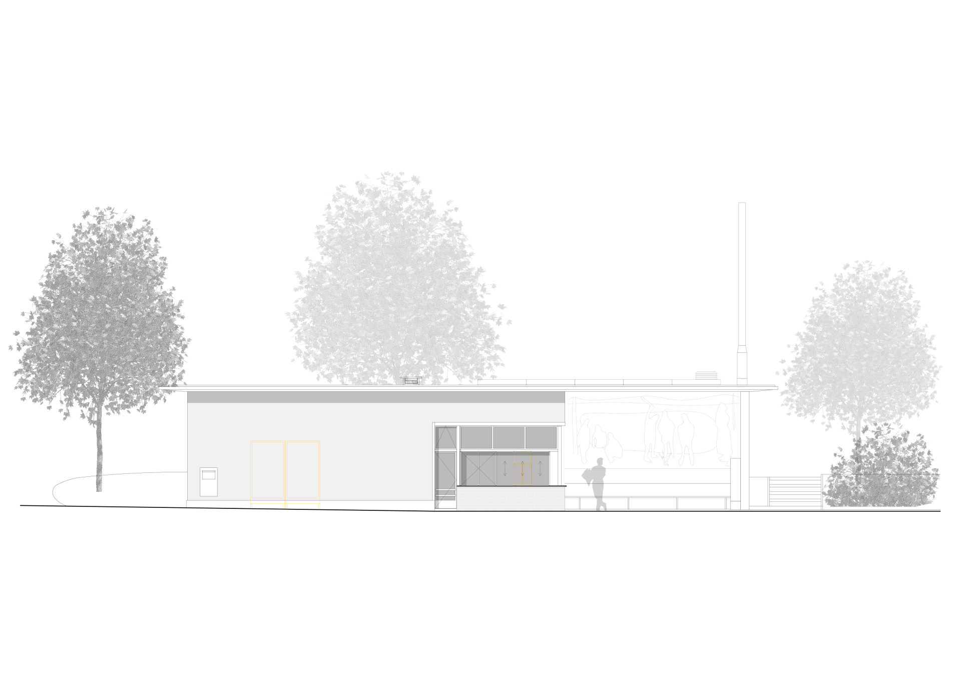 buan architekten - Umbau denkmalgeschützter Kiosk Eichhof Luzern - Südostfassade