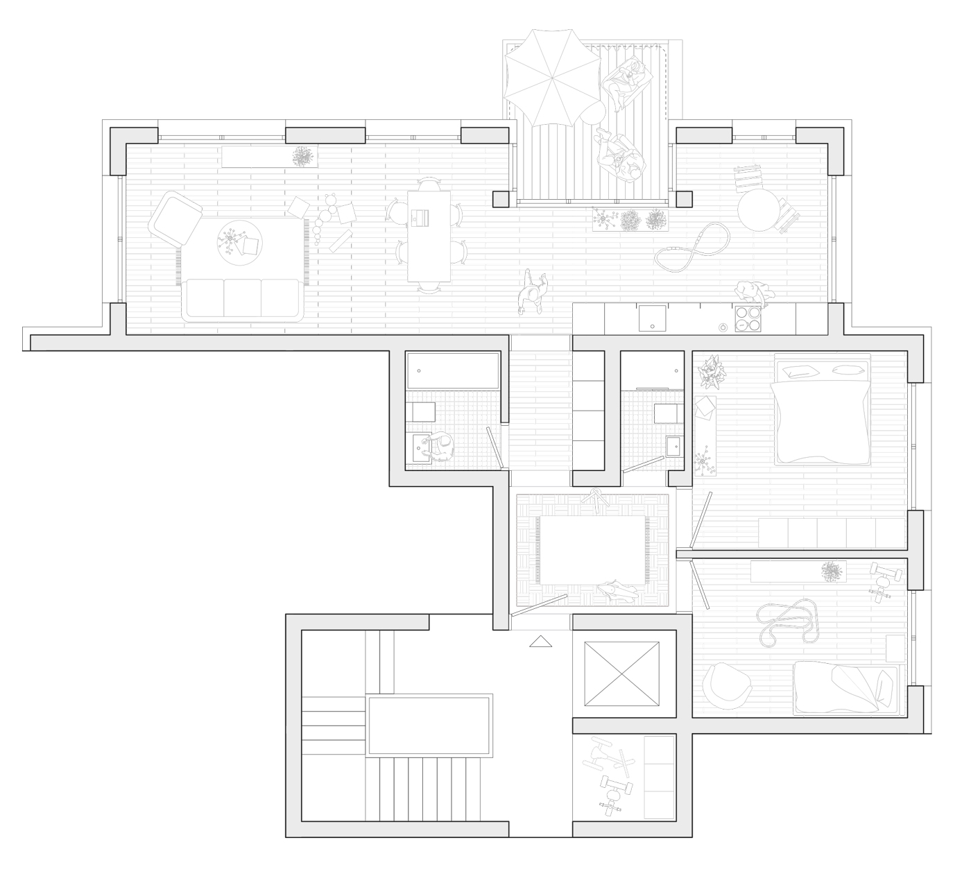 buan architekten – Studienauftrag Meierhöfli Metti – Wohnungsgrundriss 3.5-Zimmer