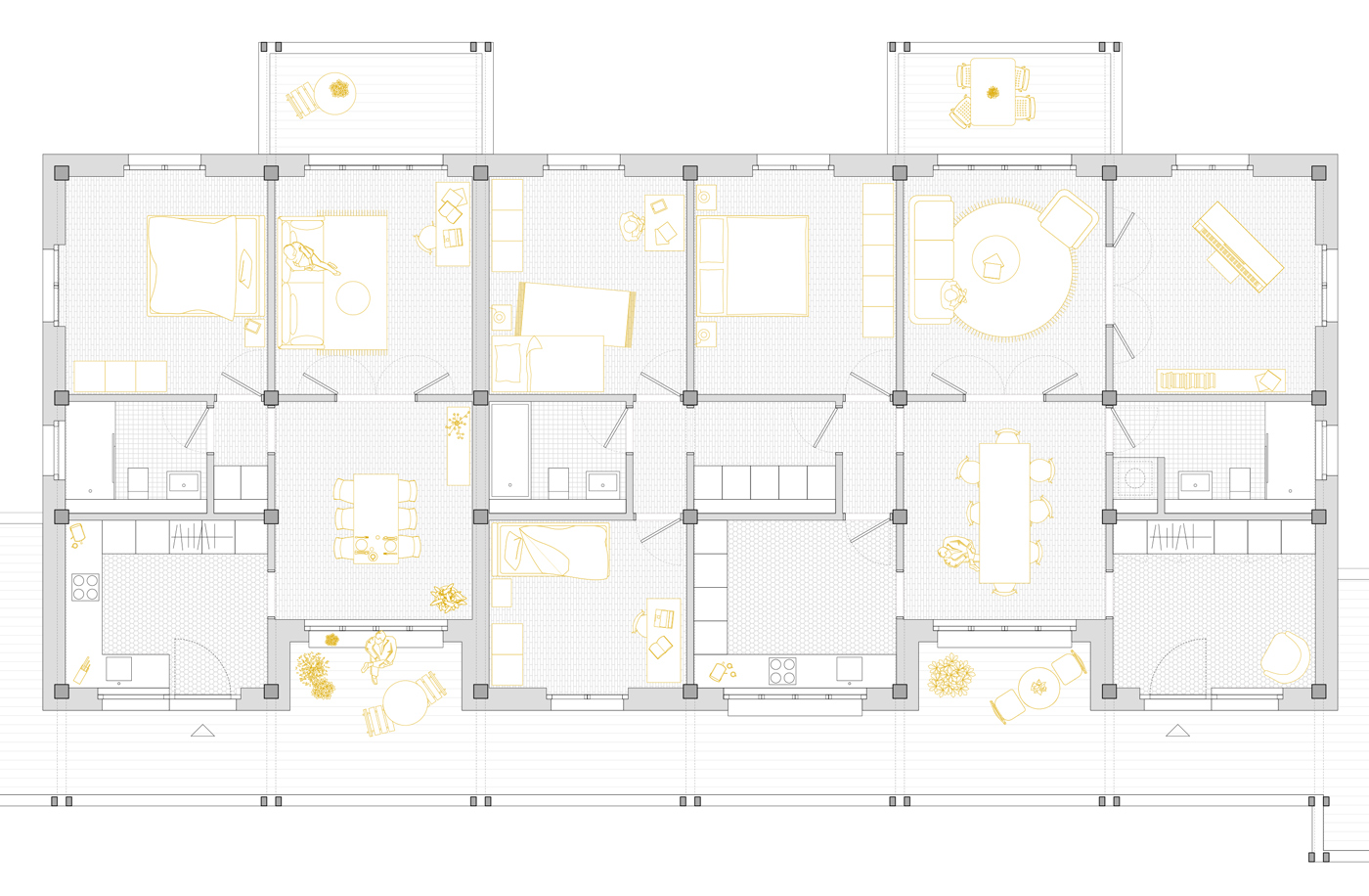 buan architekten – Projektwettbewerb Am Rain Luzern – Wohnungsgrundriss 2.5-Zimmer und 5.5-Zimmer